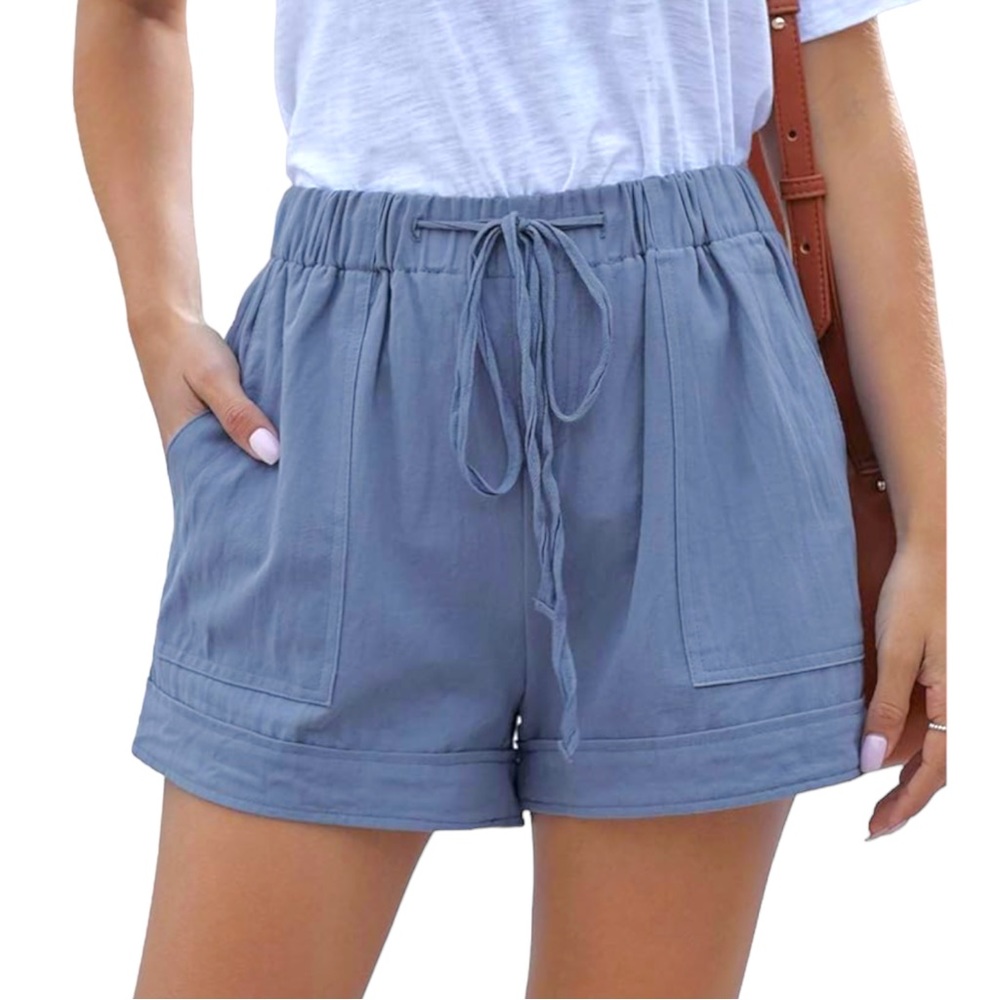 Women’s Linen Cotton Blend Casual Shorts - Light Blue